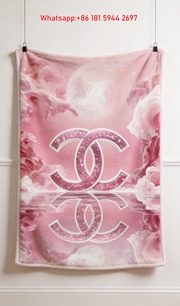 Chanel Flannel Throw Blanket Pink Diamond Luxury Print IMG_7333